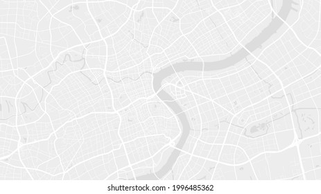 White and light grey Shanghai City area vector background map, streets and water cartography illustration. Widescreen proportion, digital flat design streetmap.