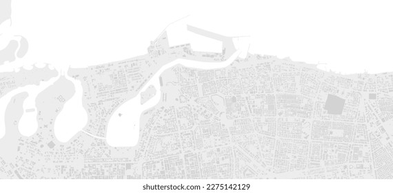 White and light grey Sharjah city area vector background map, streets and water cartography illustration. Widescreen proportion, digital flat design streetmap. svg