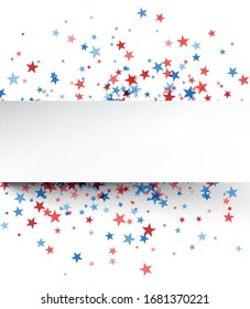White and light grey sticker on blue and red stars background.