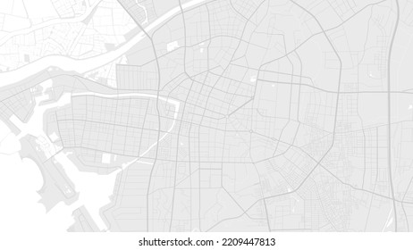 White and light grey Tainan city area vector background map, roads and water illustration. Widescreen proportion, digital flat design roadmap.