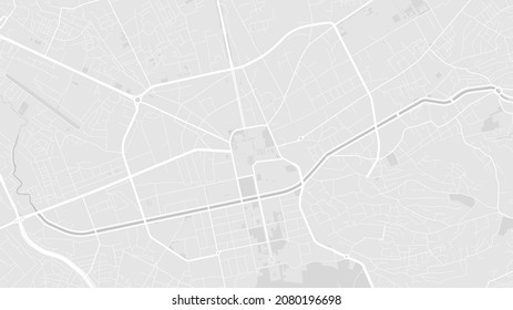 White and light grey Tirana City area vector background map, streets and water cartography illustration. Widescreen proportion, digital flat design streetmap.