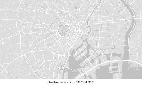 White and light grey Tokyo city area vector background map, streets and water cartography illustration. Widescreen proportion, digital flat design streetmap.