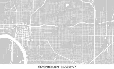 White and light grey Tulsa city area vector background map, streets and water cartography illustration. Widescreen proportion, digital flat design streetmap.