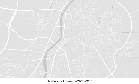 White and light grey Valladolid City area vector background map, streets and water cartography illustration. Widescreen proportion, digital flat design streetmap.
