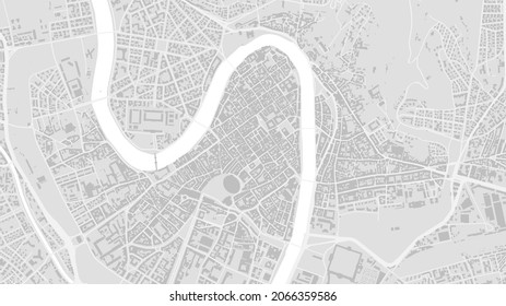 White and light grey Verona City area vector background map, streets and water cartography illustration. Widescreen proportion, digital flat design streetmap.