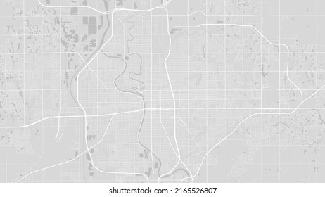 White and light grey Wichita Kansas city area vector background map, roads and water illustration. Widescreen proportion, digital flat design roadmap.