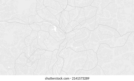 White and light grey Yaounde city area vector background map, roads and water illustration. Widescreen proportion, digital flat design roadmap.