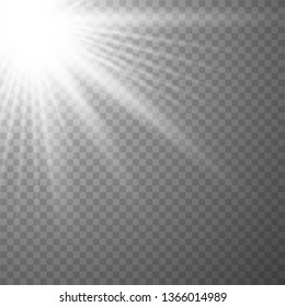 White Light ray or sun beam vector background. Sunlight special lens flare light effect. Vector illustration EPS10.