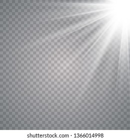 White Light ray or sun beam vector background. Sunlight special lens flare light effect. Vector illustration EPS10.