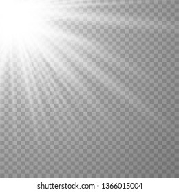 White Light ray or sun beam vector background. Sunlight special lens flare light effect. Vector illustration EPS10.