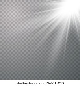 White Light ray or sun beam vector background. Sunlight special lens flare light effect. Vector illustration EPS10.