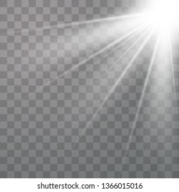 White Light ray or sun beam vector background. Sunlight special lens flare light effect. Vector illustration EPS10.