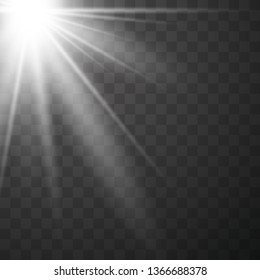 White Light ray or sun beam vector background. Sunlight special lens flare light effect. Vector illustration EPS10.