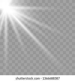 White Light ray or sun beam vector background. Sunlight special lens flare light effect. Vector illustration EPS10.