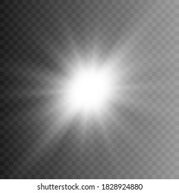 White light, rays of light. White flash png. Light, lighting. Vector illustration.