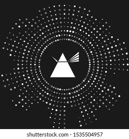 White Light rays in prism icon isolated on grey background. Ray rainbow spectrum dispersion optical effect in glass prism. Abstract circle random dots. Vector Illustration