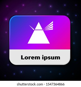 White Light rays in prism icon isolated on black background. Ray rainbow spectrum dispersion optical effect in glass prism. Rectangle color button. Vector Illustration