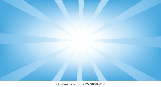 White Light Shining On Blue Background. Effect Space. Vector BG. Explosion Light Bright Ray. Rewards Comic Cartoon Backdrop Vector Design