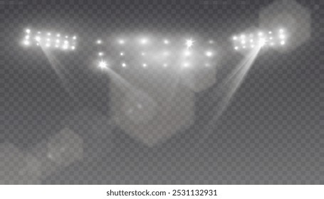 Foco de luz blanca. Iluminación de escenario y estadio con luces estroboscópicas led brillantes. Espectáculo de luz láser.