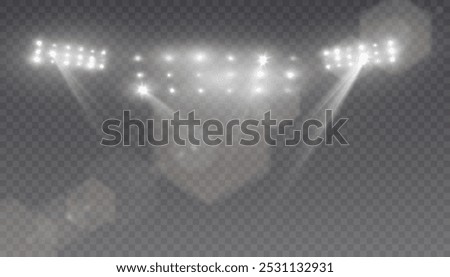 White light spotlight. Stage and stadium lighting with bright LED strobe lights. Laser light show.