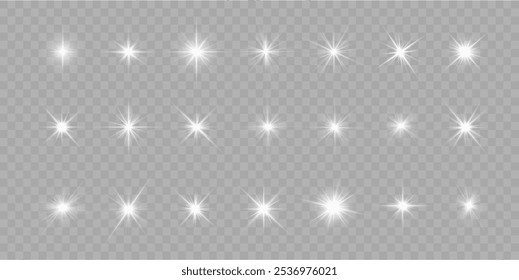 White light star, sun rays, white sparks sparkle