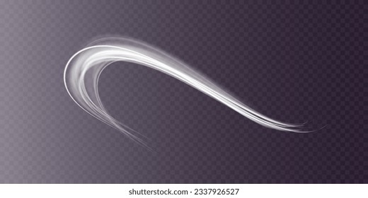 Viajes de luz blanca con efecto de desenfoque del movimiento, vector de tiempo de exposición largo. Recorrido de gafas mágicas y brillantes. Efecto de movimiento abstracto de la velocidad de la luz. Línea de onda brillante bokeh con bengalas brillantes voladoras.