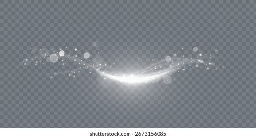 Weiße Lichtspuren, Licht in Bewegung, leuchtende Geschwindigkeitslinien mit Funkeln. Helle Golddekoration, lumineszierende Wirbel einzeln auf schwarzem Hintergrund. Vektorgrafik.