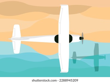 Weiß-Licht-Zweisitzer-Flugzeug fliegen über Sandstrand-Urlaub Wochenende Reise