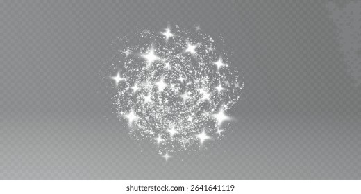 White light waved and circular neon elements with magic effect sparkles. Realistic vector illustration set of magic glowing swirl lines with flying particles.