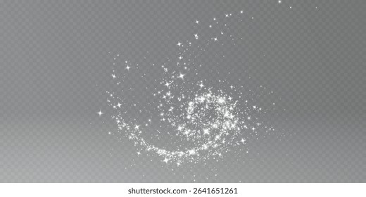 White light waved and circular neon elements with magic effect sparkles. Realistic vector illustration set of magic glowing swirl lines with flying particles.
