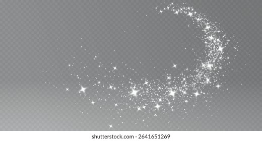 White light waved and circular neon elements with magic effect sparkles. Realistic vector illustration set of magic glowing swirl lines with flying particles.