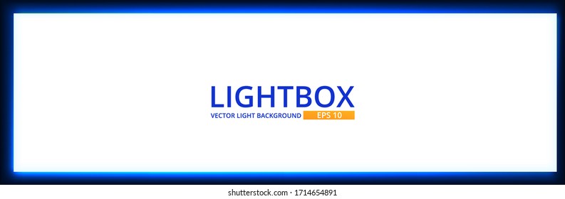 White lightbox screen with neon light on wall. Modern night backgtound with cinema display template design. Vector realisitc mockup