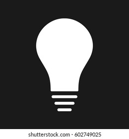 White lightbulb idea notification popup reminder icon on a dark background flat design vector      pictogram illustration image
