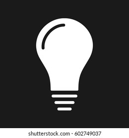 White lightbulb idea notification popup reminder icon on a dark background flat design vector      pictogram illustration image