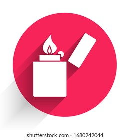 White Lighter icon isolated with long shadow. Red circle button. Vector Illustration