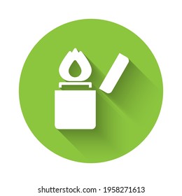 White Lighter icon isolated with long shadow. Green circle button. Vector