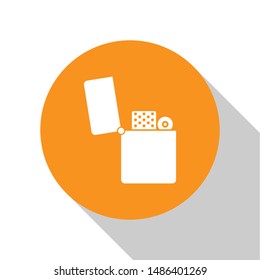 White Lighter icon isolated on white background. Orange circle button. Vector Illustration