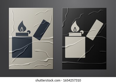 White Lighter icon isolated on crumpled paper background. Paper art style. Vector Illustration