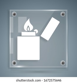 White Lighter icon isolated on grey background. Square glass panels. Vector Illustration
