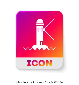 White Lighthouse icon isolated on white background. Rectangle color button. Vector Illustration