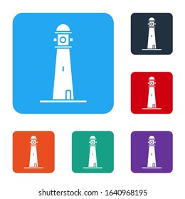 White Lighthouse icon isolated on white background. Set icons in color square buttons. Vector Illustration