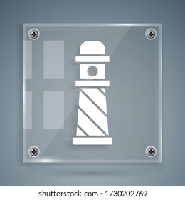 White Lighthouse icon isolated on grey background. Square glass panels. Vector Illustration