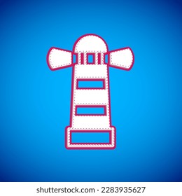 White Lighthouse icon isolated on blue background.  Vector