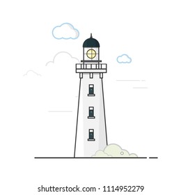 White lighthouse.Flat outline vector icon.