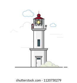 White lighthouse.Outline vector illustration.