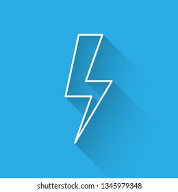 White Lightning bolt icon isolated with long shadow. Flash icon. Charge flash icon. Thunder bolt. Lighting strike. Vector Illustration