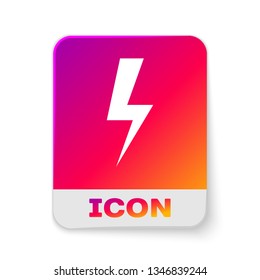 White Lightning bolt icon isolated on white background. Flash icon. Charge flash icon. Thunder bolt. Lighting strike. Rectangle color button. Vector Illustration