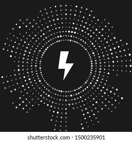 White Lightning bolt icon isolated on grey background. Flash sign. Charge flash icon. Thunder bolt. Lighting strike. Abstract circle random dots. Vector Illustration