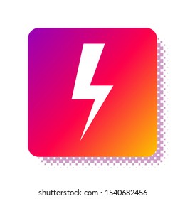 White Lightning bolt icon isolated on white background. Flash icon. Charge flash icon. Thunder bolt. Lighting strike. Square color button. Vector Illustration