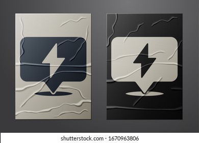 White Lightning bolt icon isolated on crumpled paper background. Flash icon. Charge flash icon. Thunder bolt. Lighting strike. Paper art style. Vector Illustration